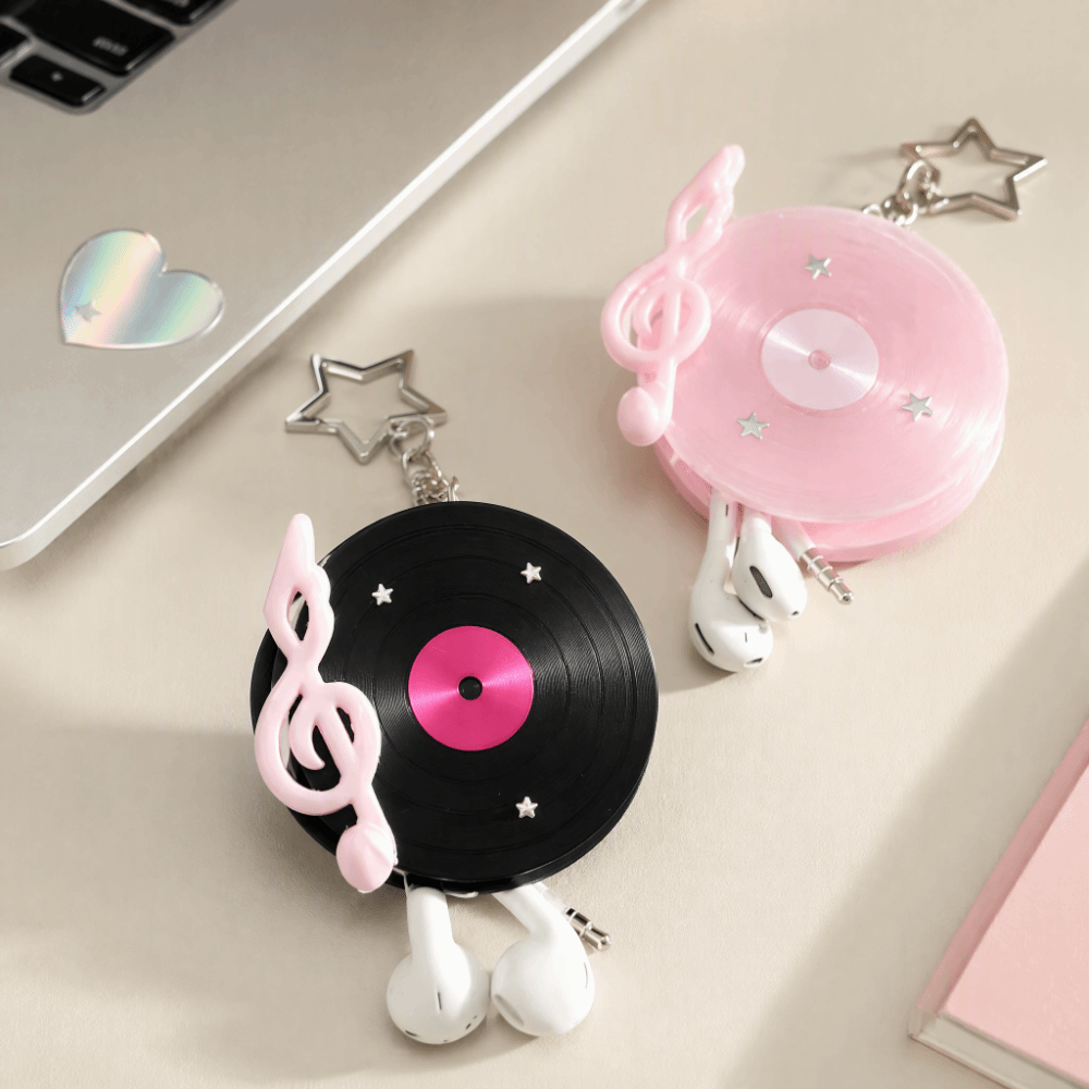 Cable Winder Keychain - Y2K 비닐 레코드 키체인 스타 한국