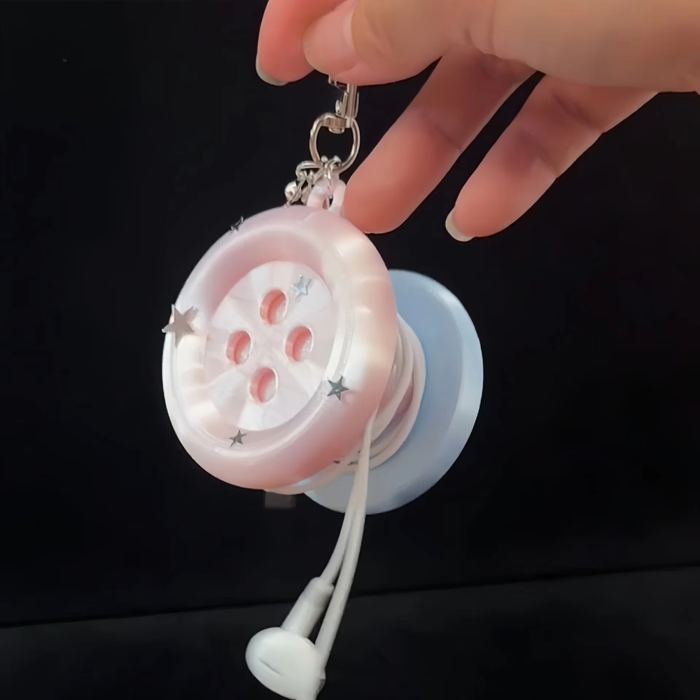Cable Winder Keychain - 레트로 Y2K 엑스트라 라지 버튼 이어폰