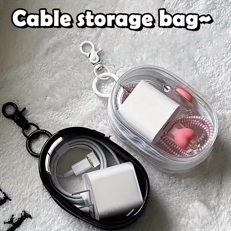 Cable Winder Keychain - 휴대용 미니 투명 지퍼 보관 가방