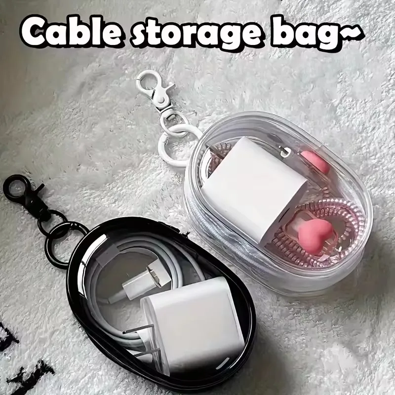 휴대용 미니 투명 지퍼 보관 가방 - 이어폰 충전기용  - Cable Winder Keychain 리뷰 및 가격